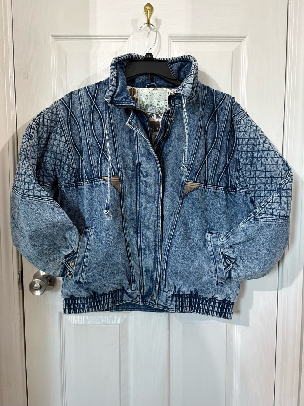 Vintage Ruth Douglas Acid Wash Quilted Denim Jacket - Light Blue